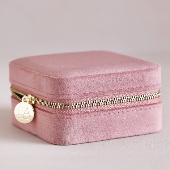 Rose pink square velvet jewellery box