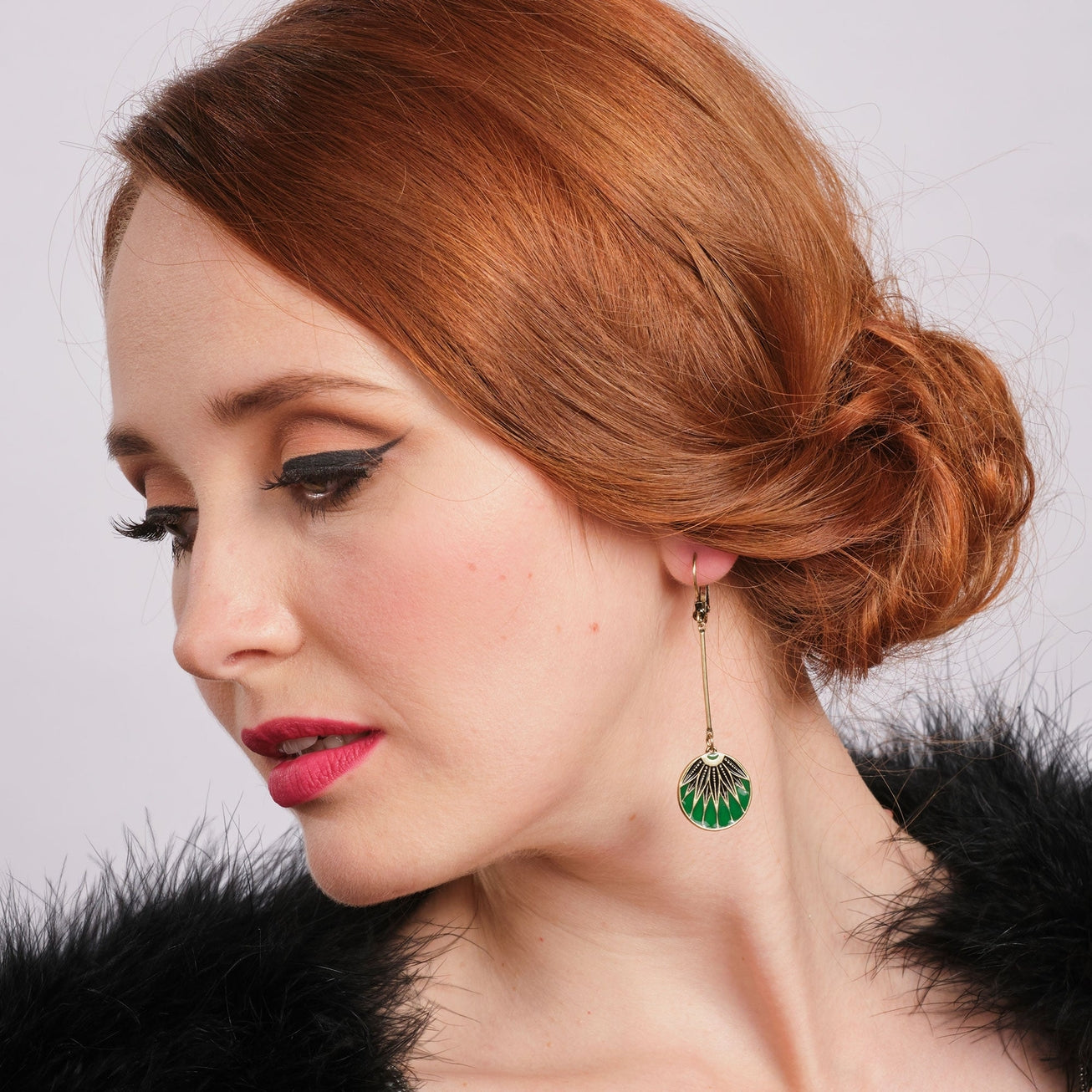 Green Art Deco Drop Earrings