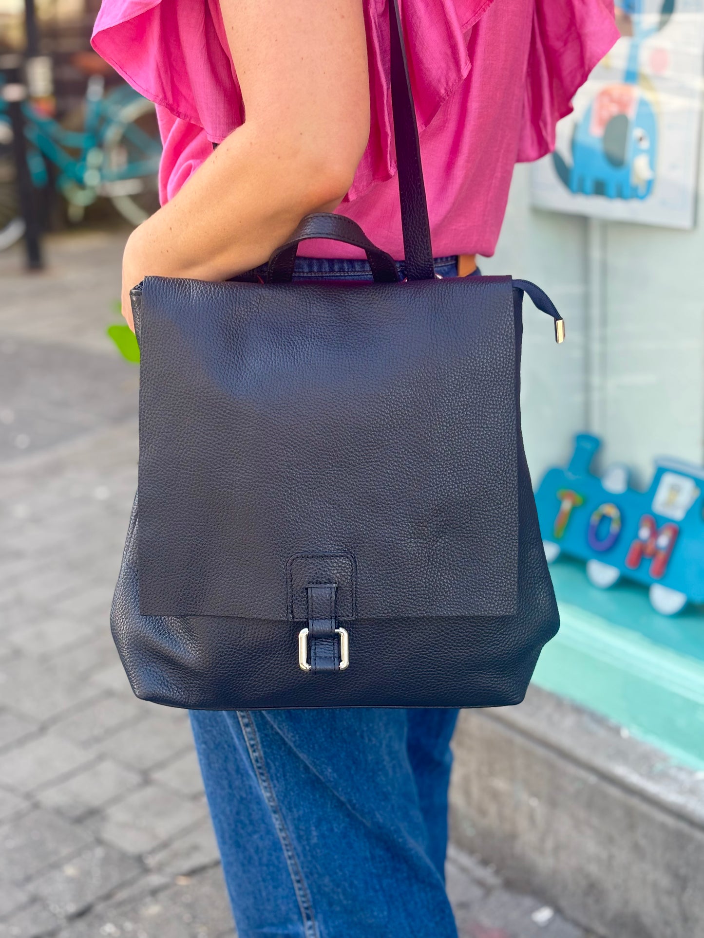 Firenze Leather Backpack Navy