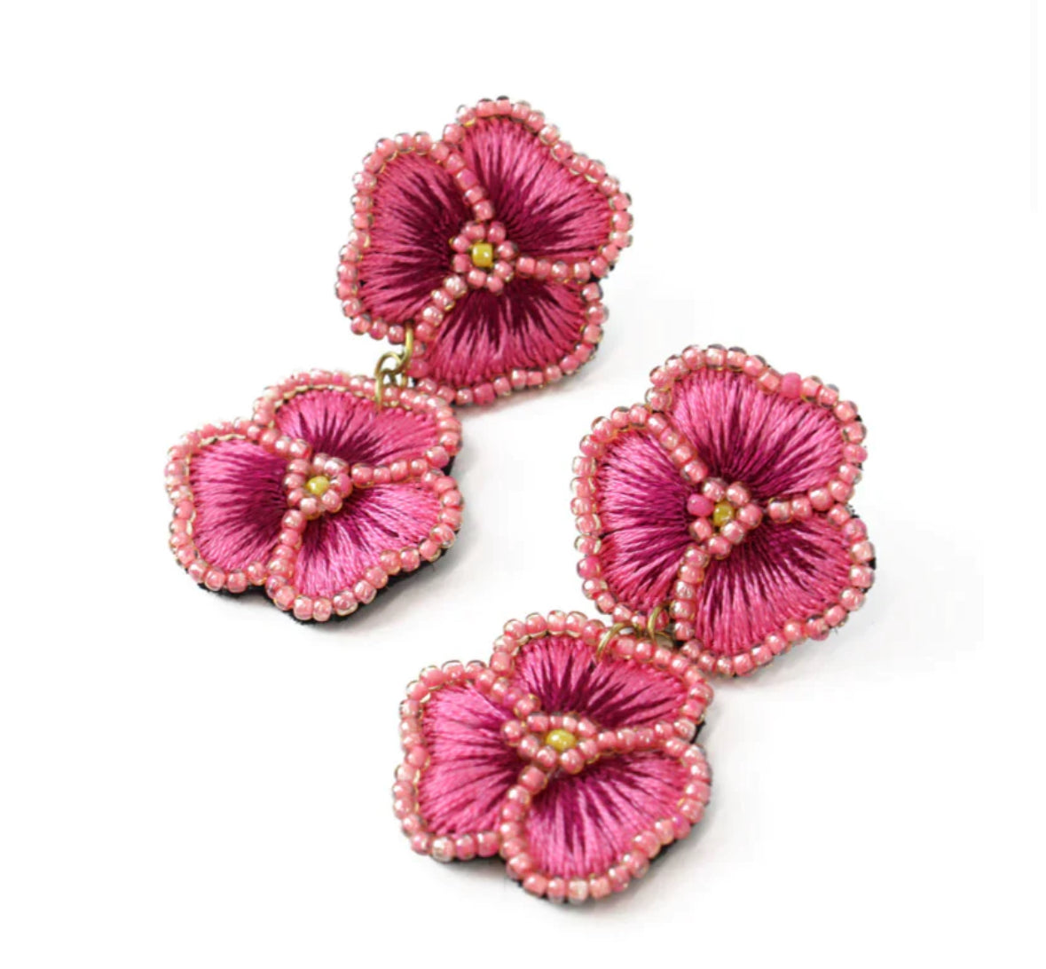 Pink Pansy Drop Earrings