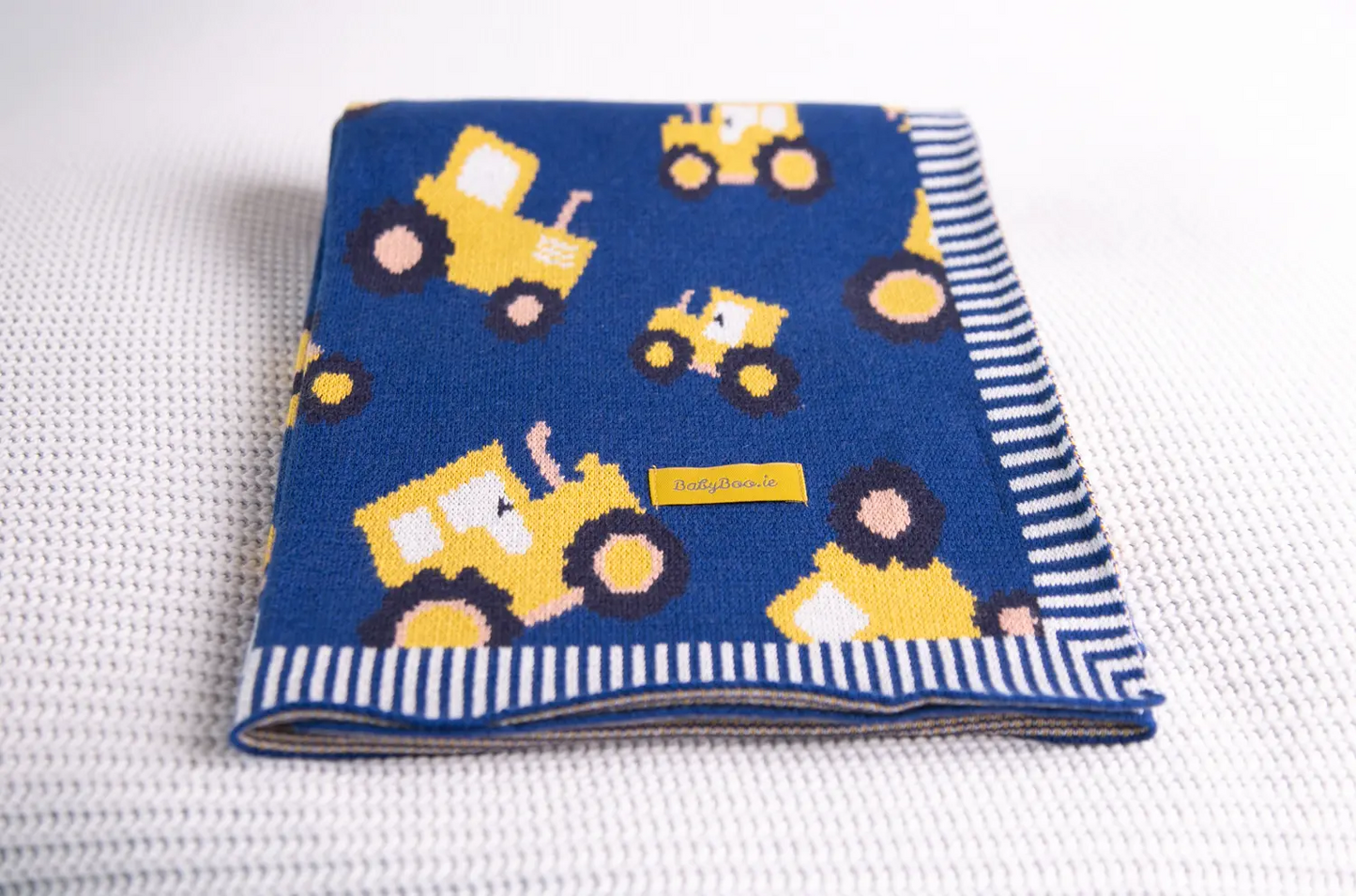 Organic cotton Navy Tractors Blanket - Babyboo