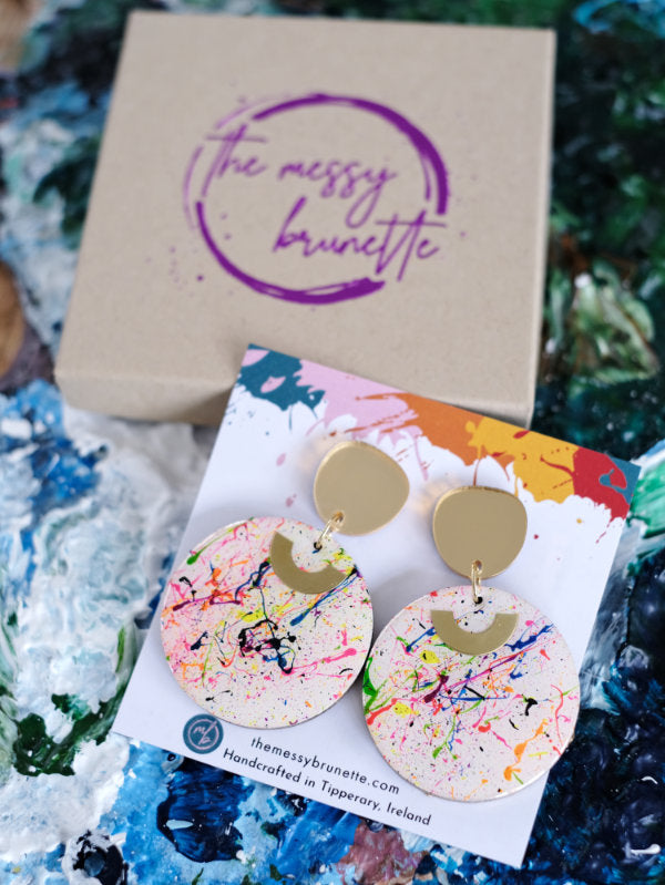 Messy Brunette, Paint Splatter Earrings Large