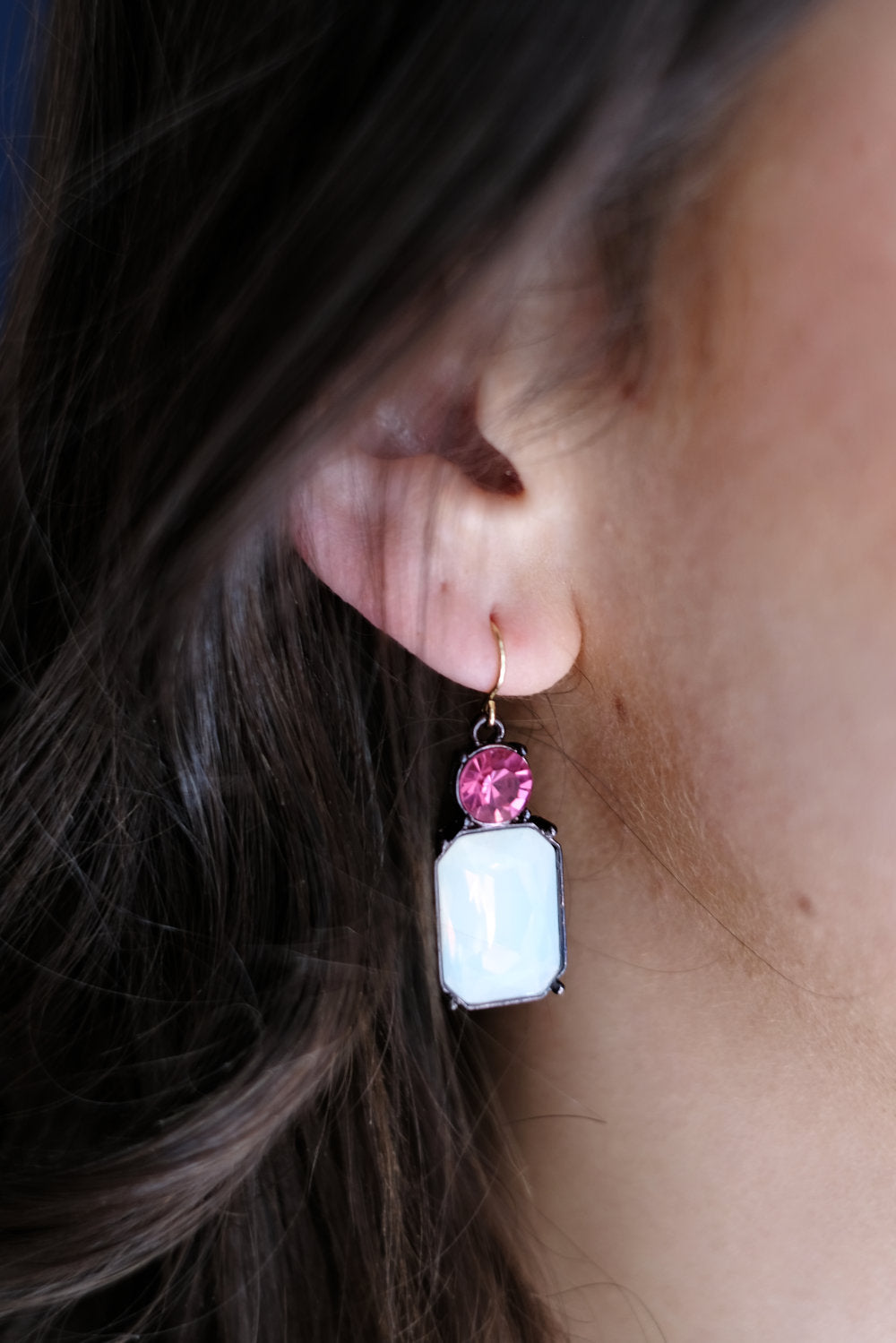 Angie Earrings, Pink & Opal White