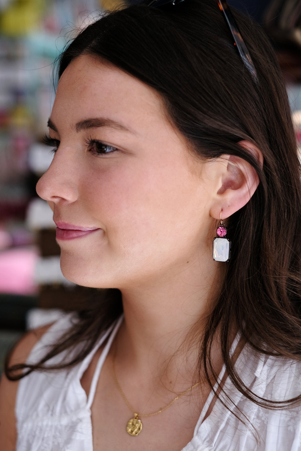 Angie Earrings, Pink & Opal White