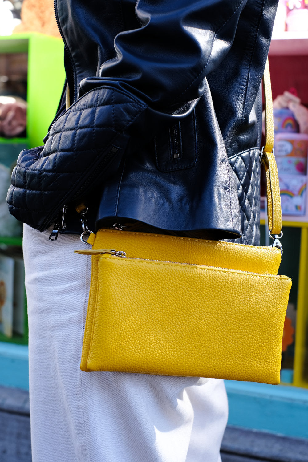 Leather Crossbody Bag in yellow