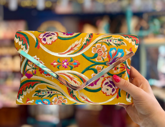 Embroidered Oriental Clutch, Saffron