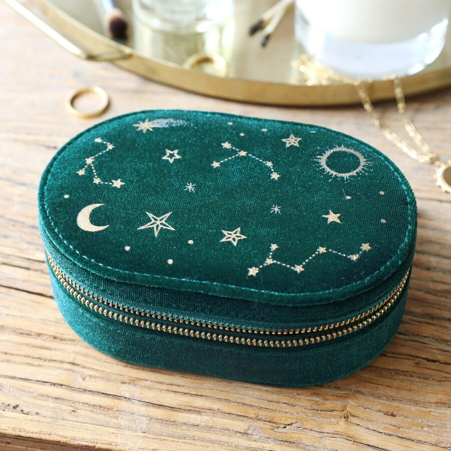 Starry Night Green Velvet Jewellery Box