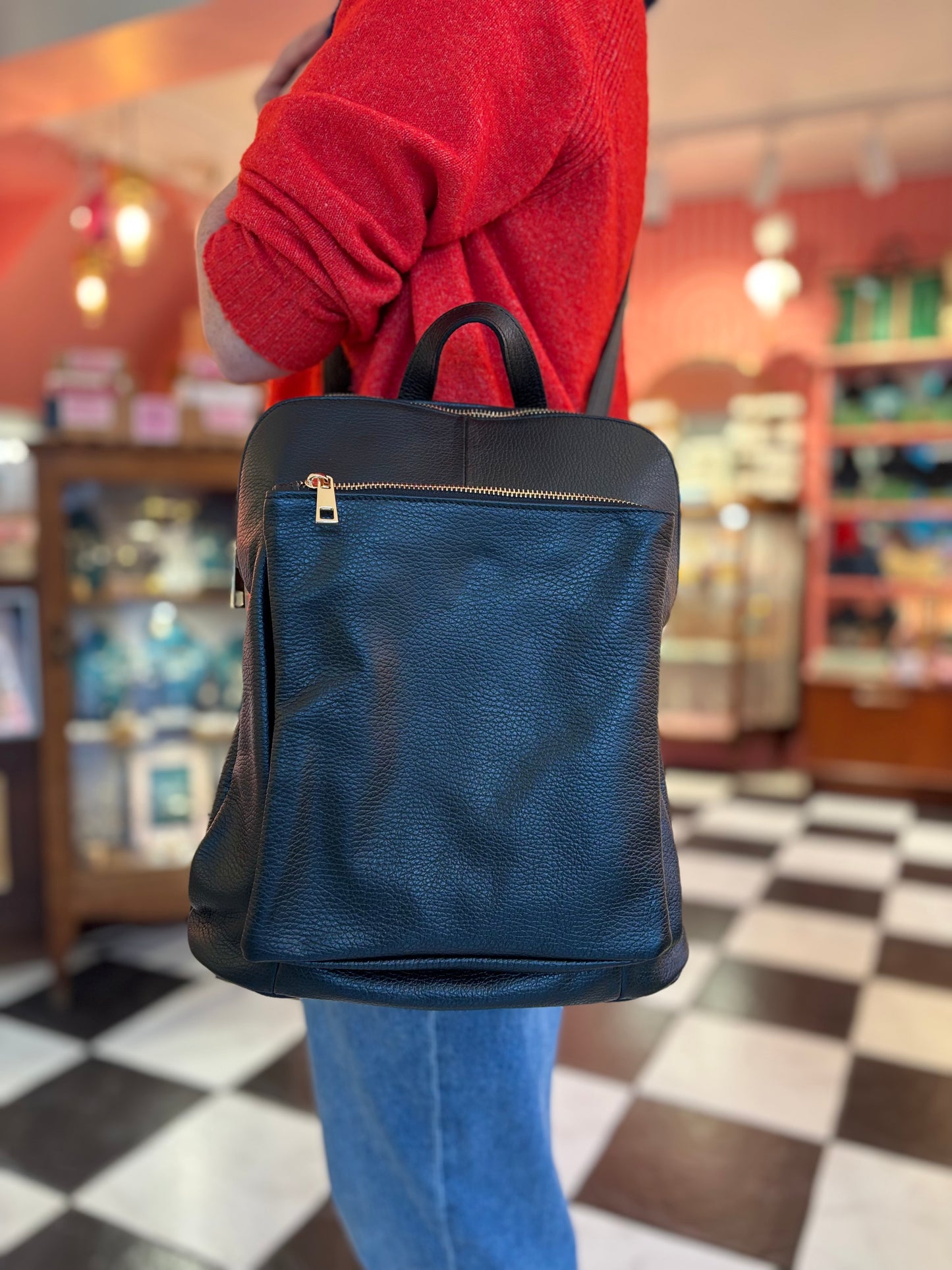 Milano Black Italian Leather Backpack