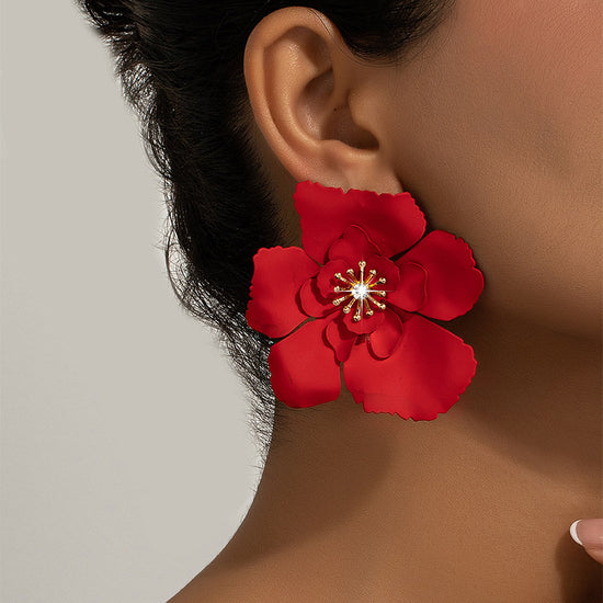 Statement Red Flower Earrings