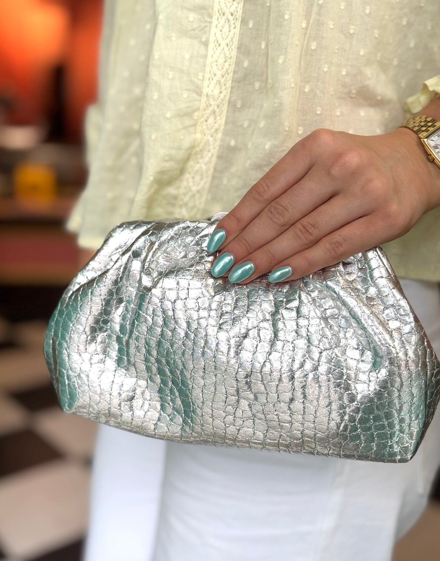 Sora Silver Clutch Bag