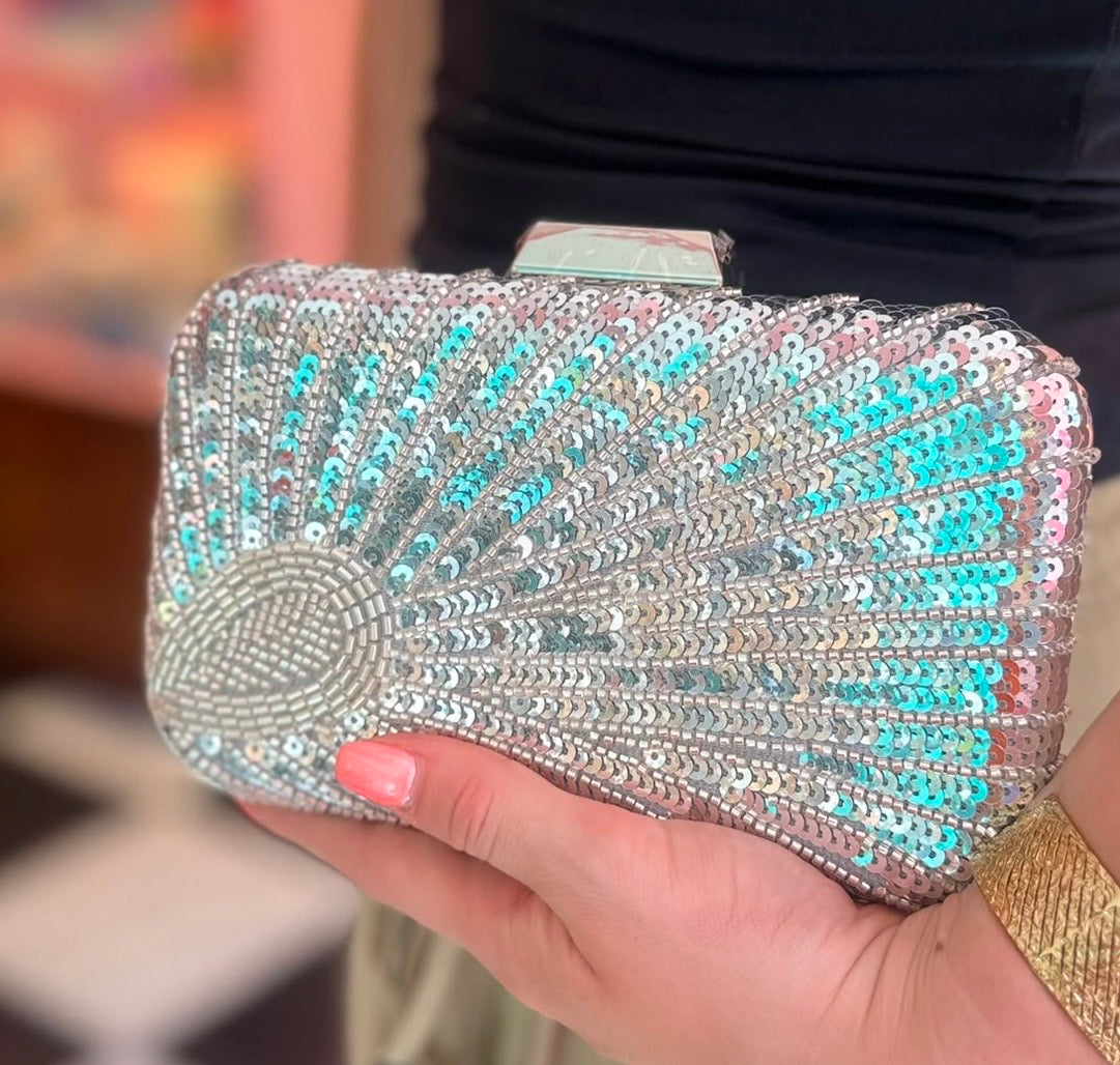 Denna Silver Sequin Clutch Bag