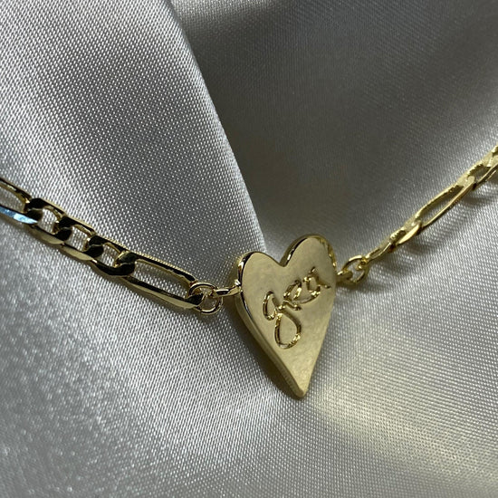 Grá Mór - Heart Shaped Pendant On Figaro Chain Necklace