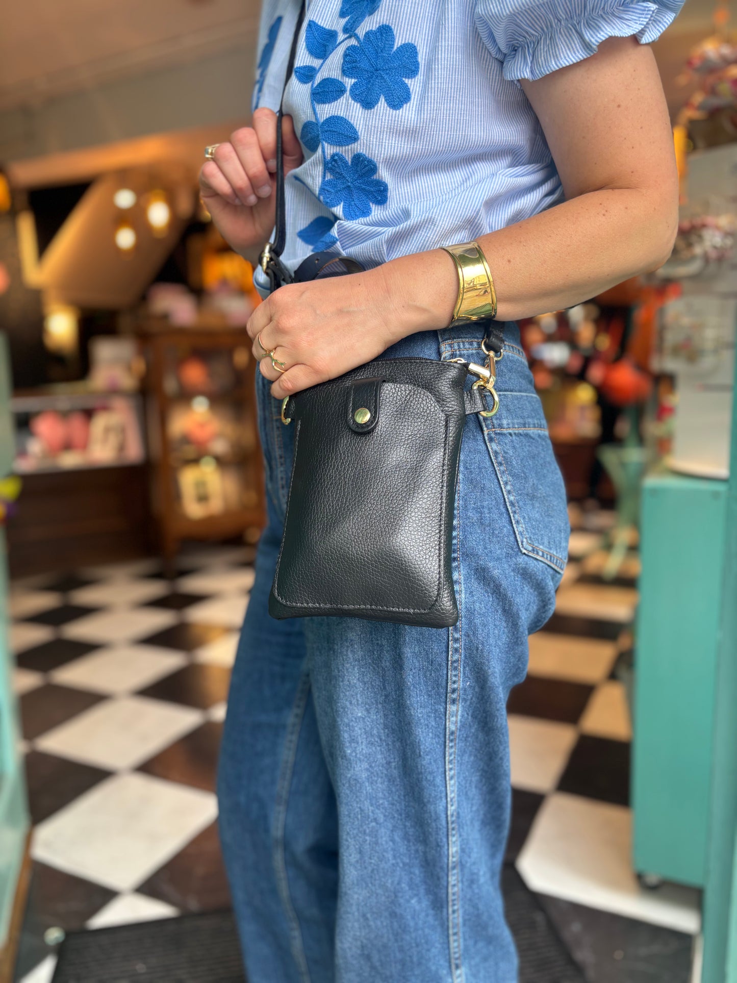 Rimini Leather Crossbody, Black