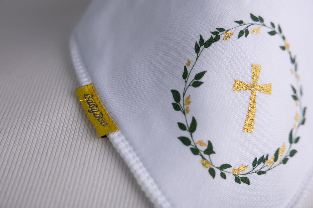 Babyboo Gold Christening Cross Bandana Bib