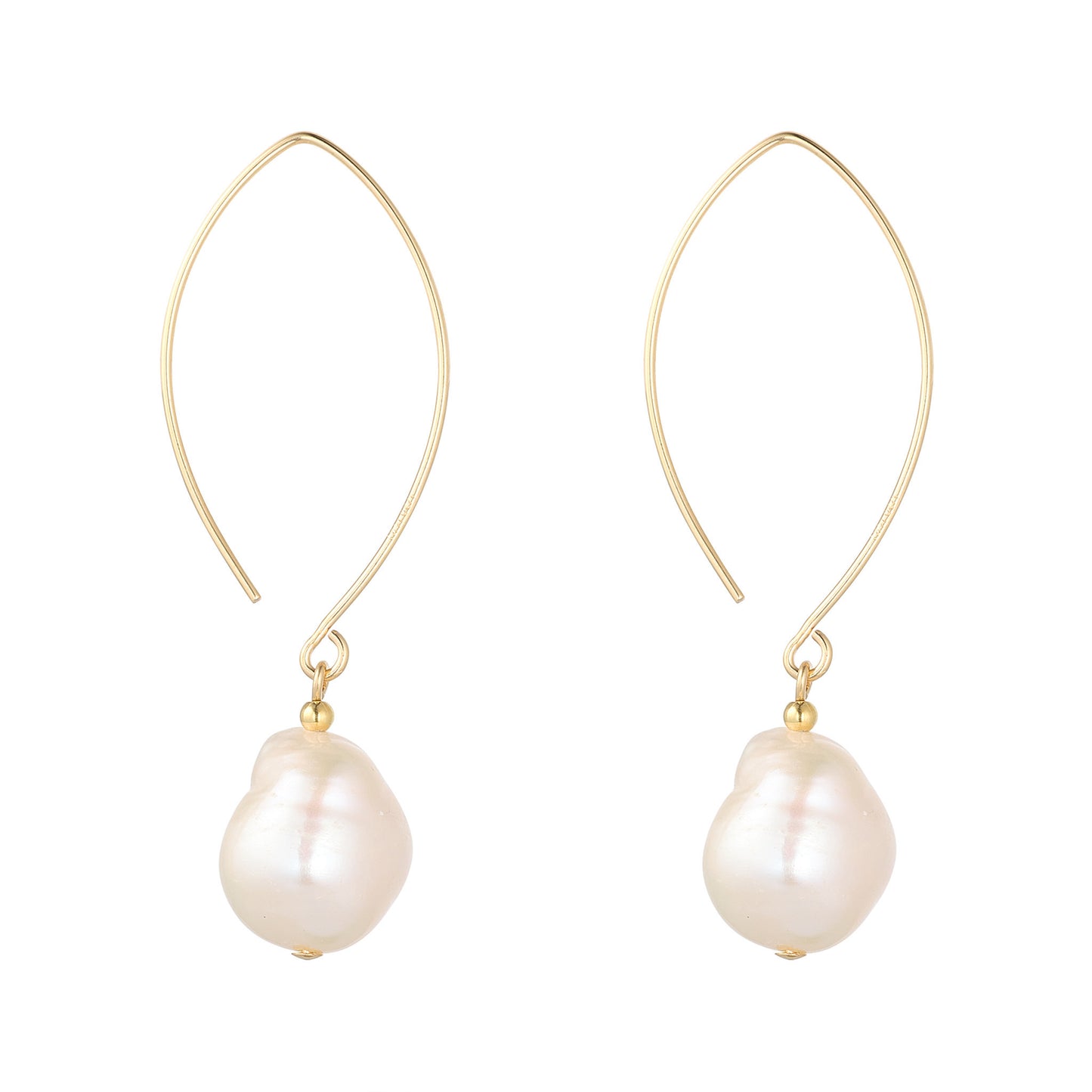 Momuse Gold Filled Irregular Baroque Pearl Oval Open Earrings