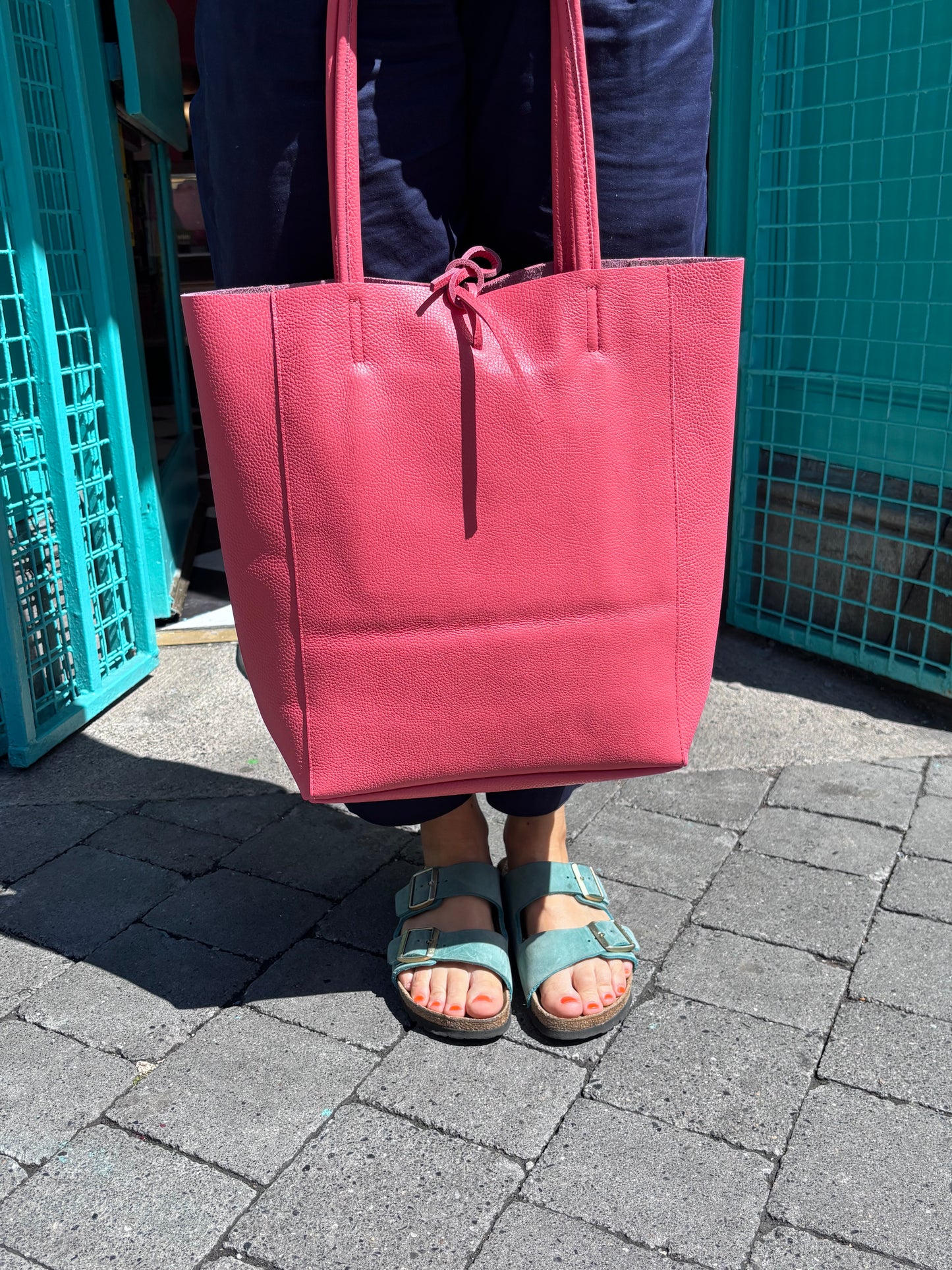 Babila Leather Tote Bag, Candy Pink