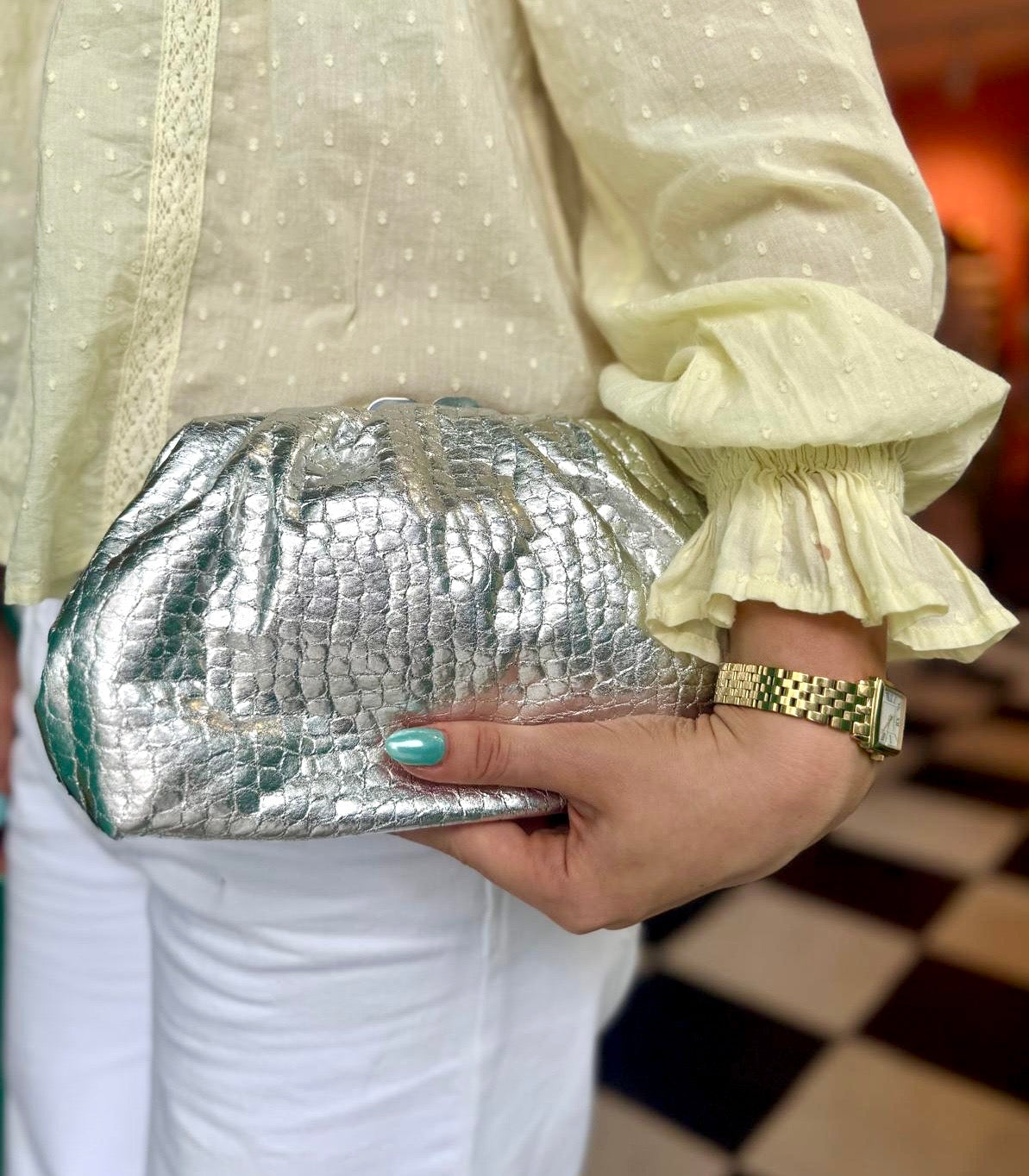 Sora Silver Clutch Bag