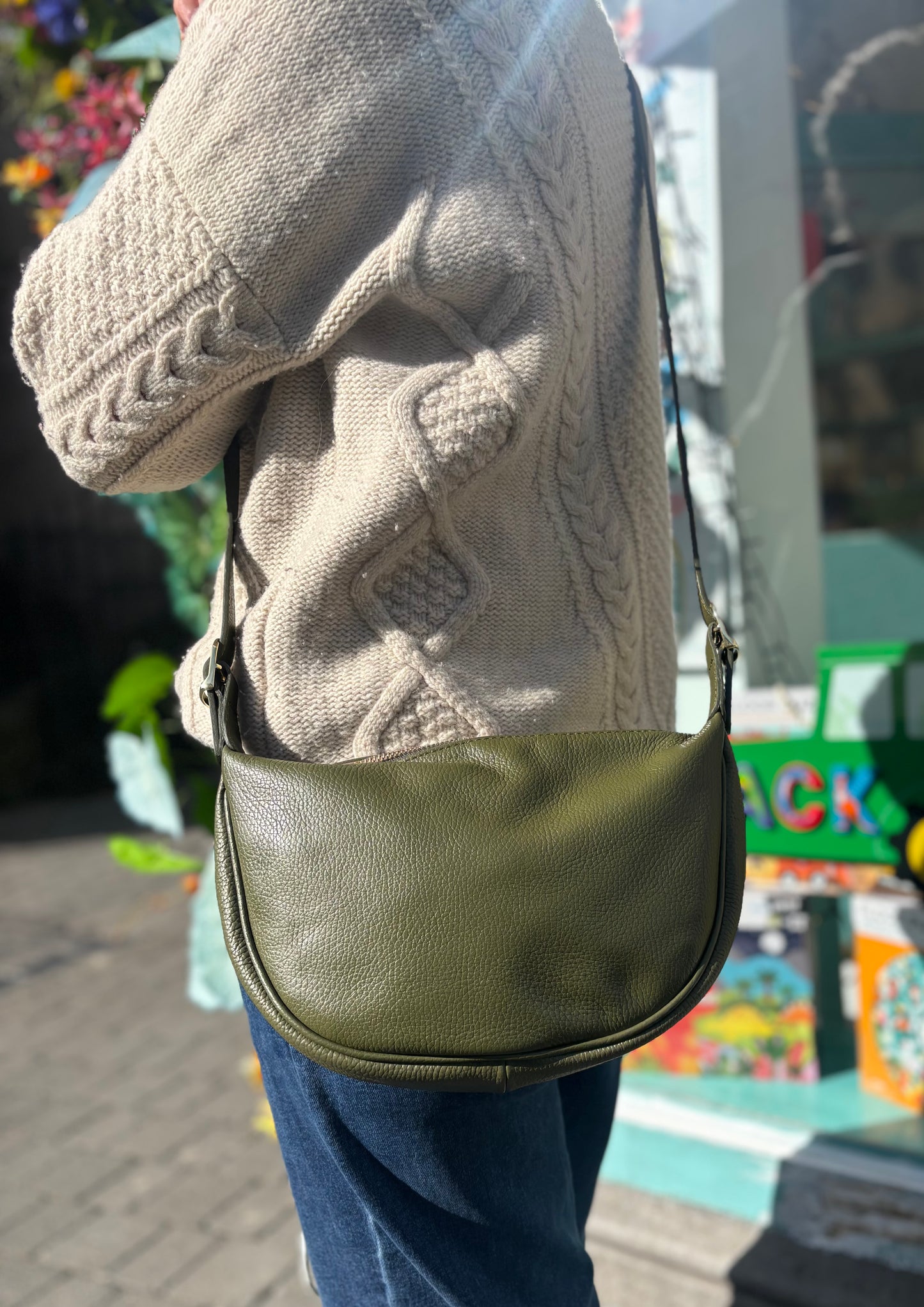 Genoa Leather Crossbody Bag Khaki