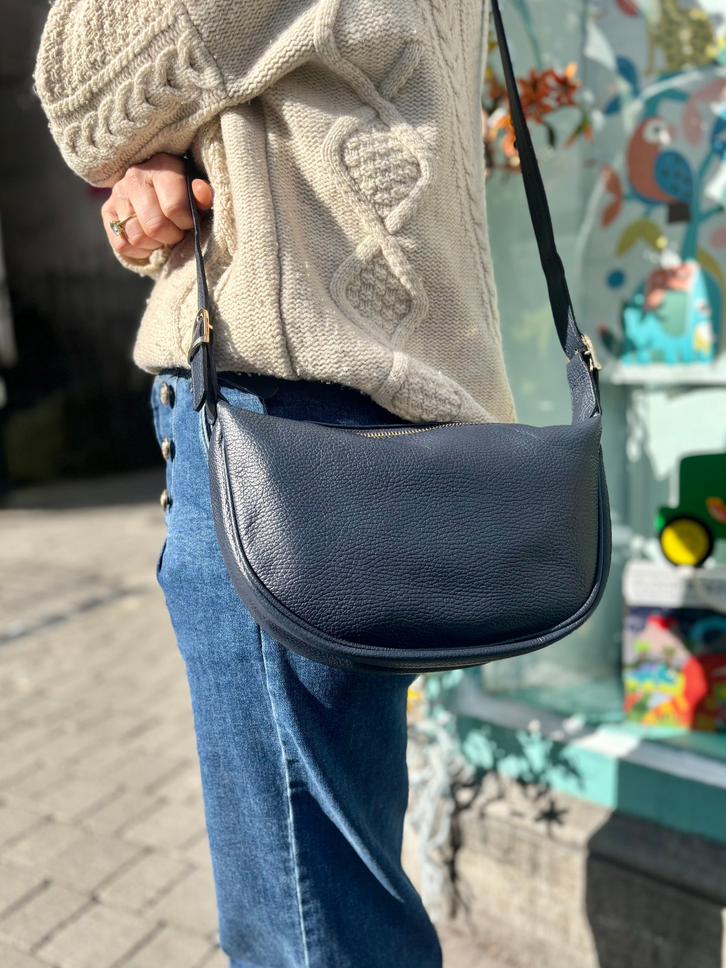 Genoa Leather Crossbody Bag Navy