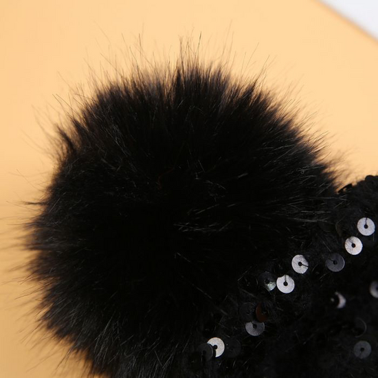 Cosy Sparkly Pom Pom Hat, Black
