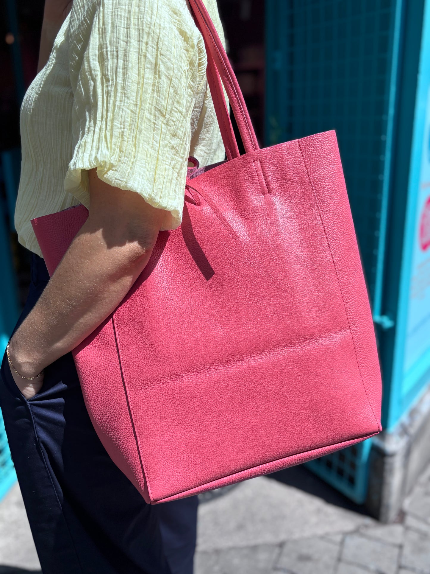 Babila Leather Tote Bag, Candy Pink