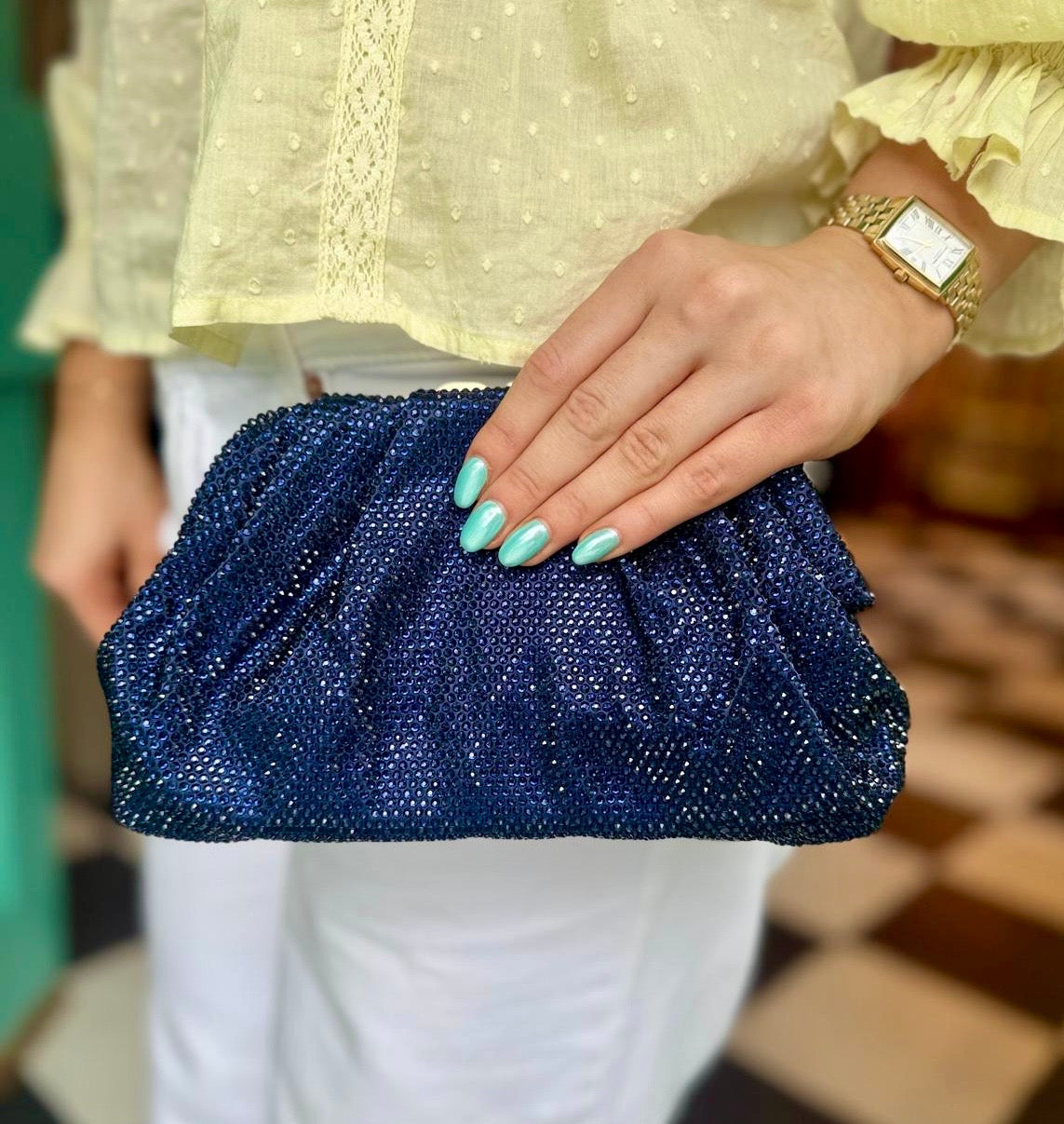 Rita Navy Clutch Bag
