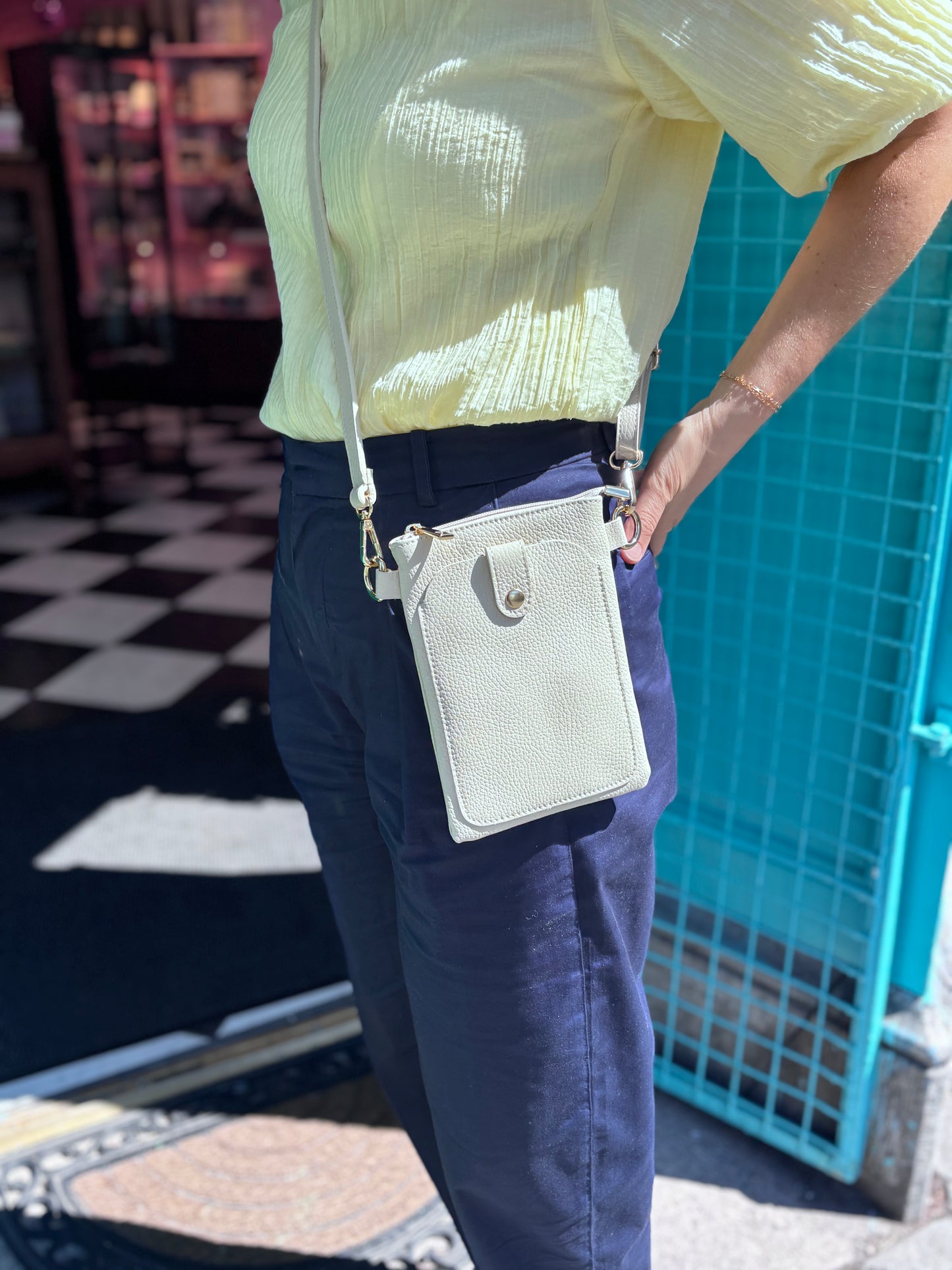 Rimini Leather Crossbody, Cream Beige