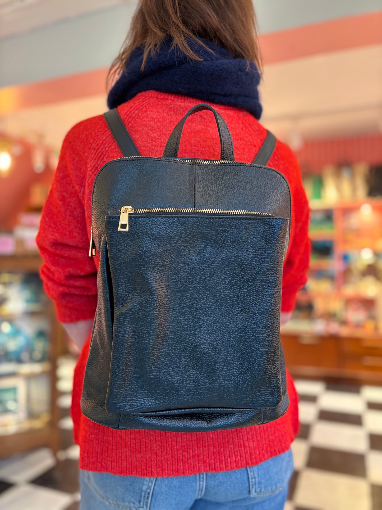 Milano Black Italian Leather Backpack