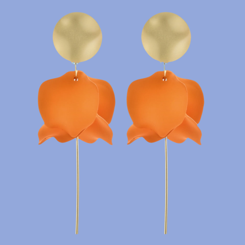 Gigi Flower Drop Earrings, Orange