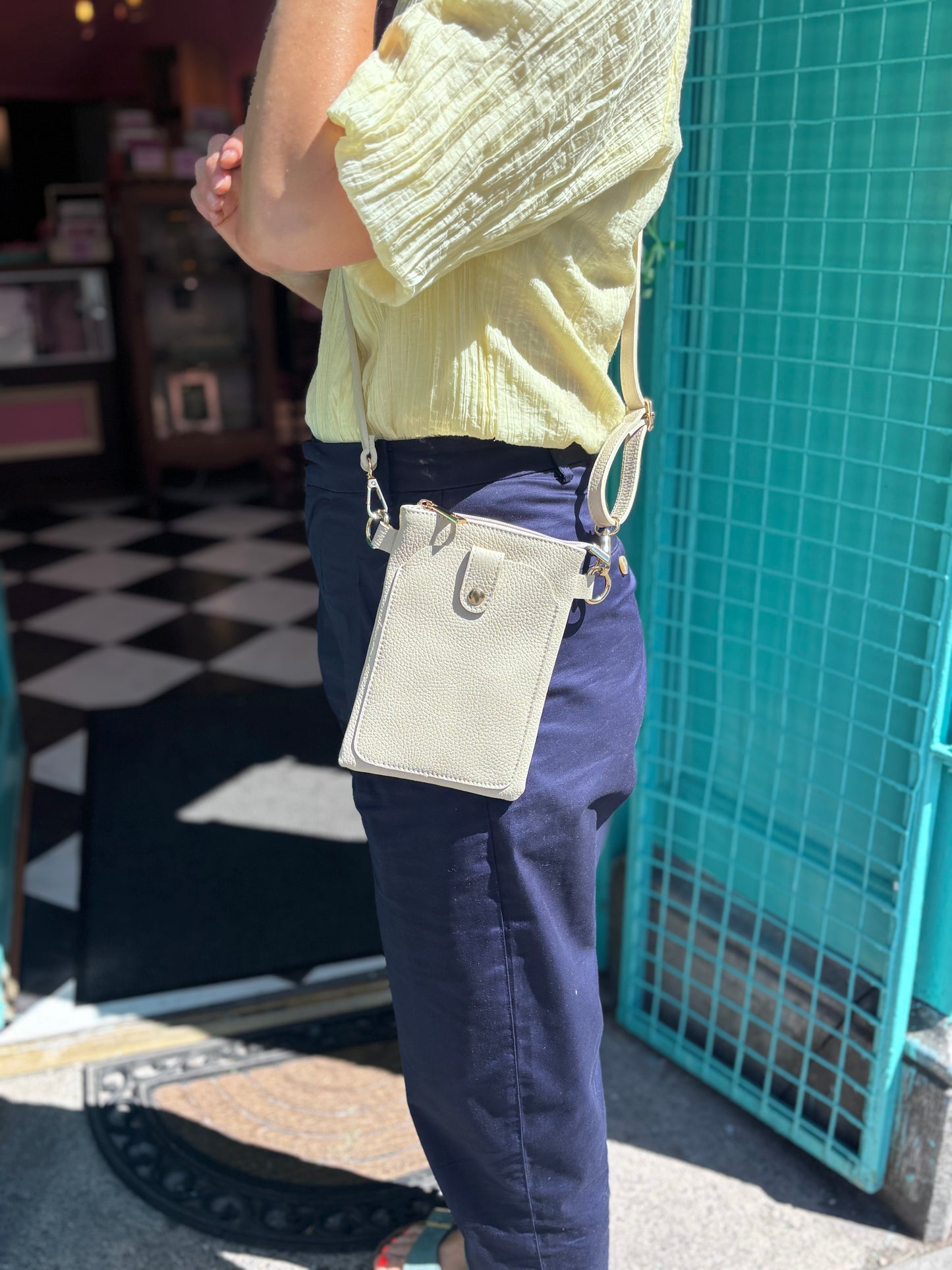 Rimini Leather Crossbody, Cream Beige