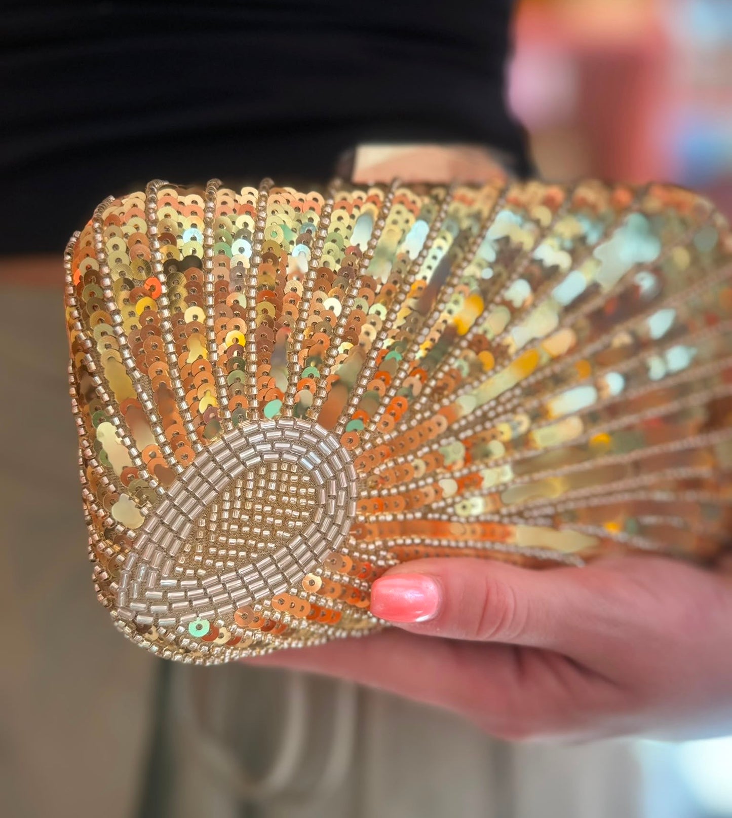 Denna Gold Sequin Clutch Bag