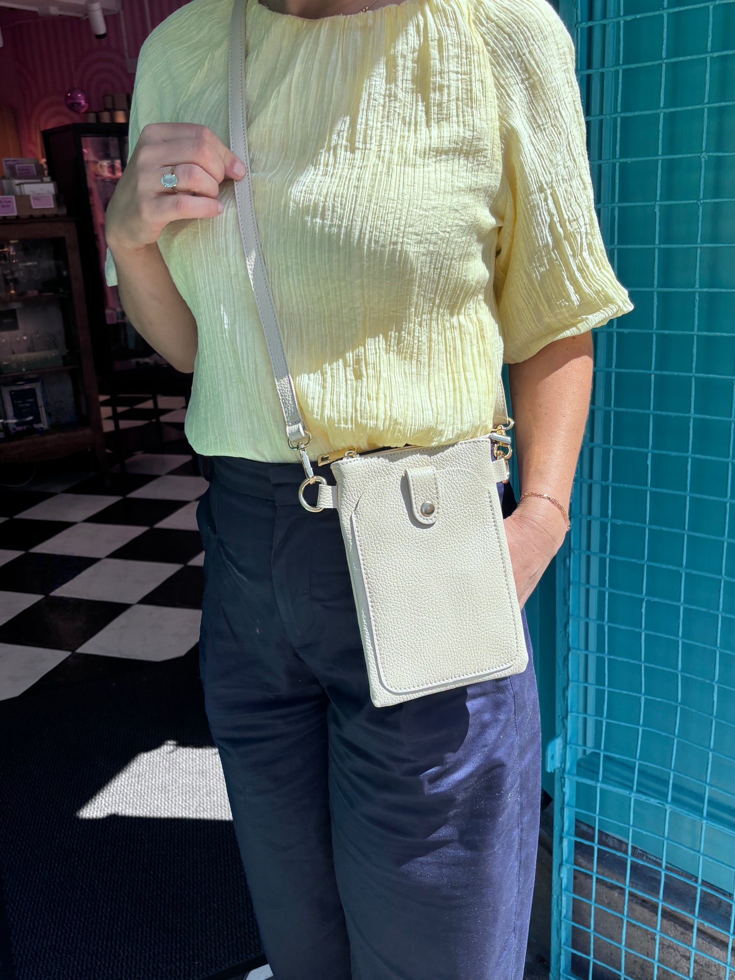 Rimini Leather Crossbody, Cream Beige