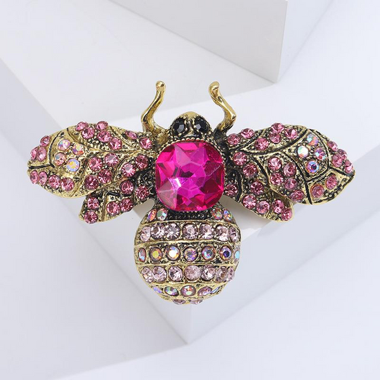 Pink & Gold Embellished Bee Brooch