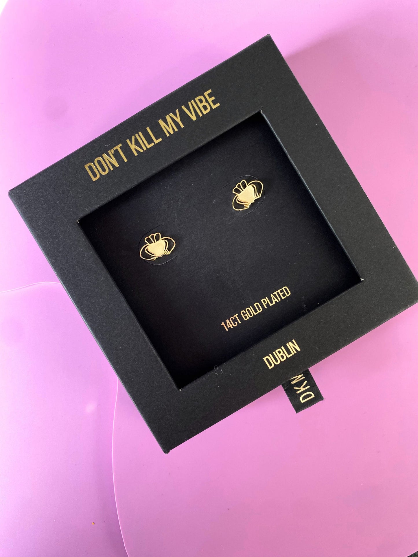 Don’t Kill My Vibe - Heart Strong Beag Claddagh Stud Earrings