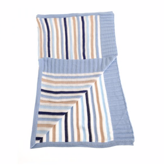 Baby Blanket - Blue & Beige Stripes Open