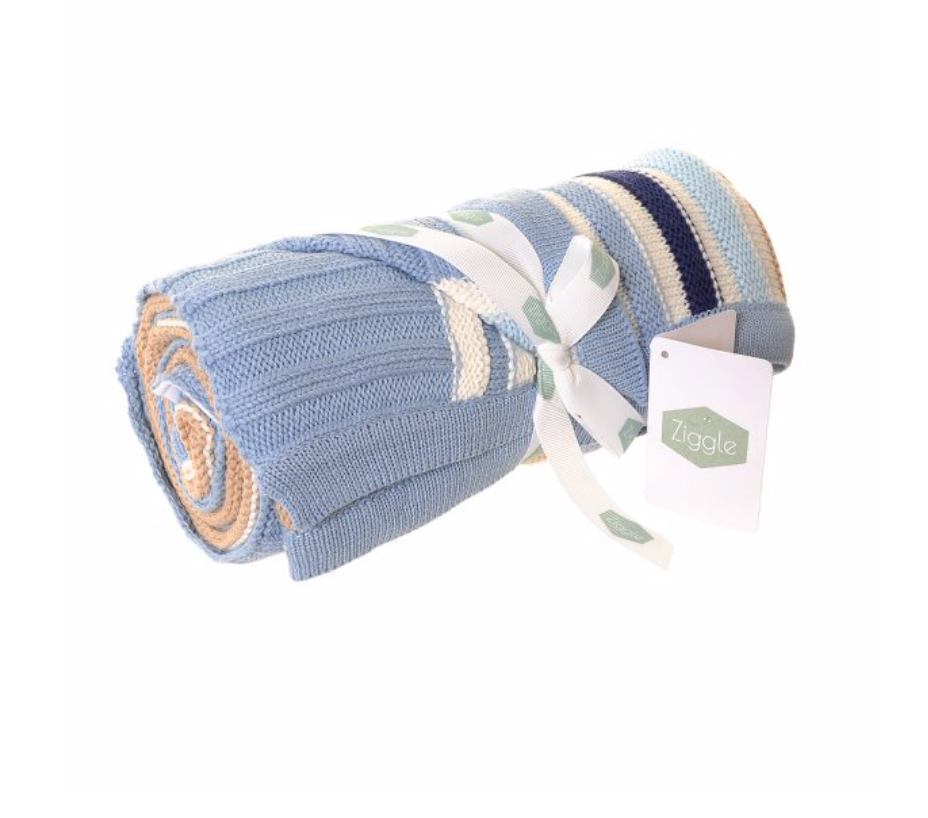 Baby Blanket - Blue & Beige Stripes