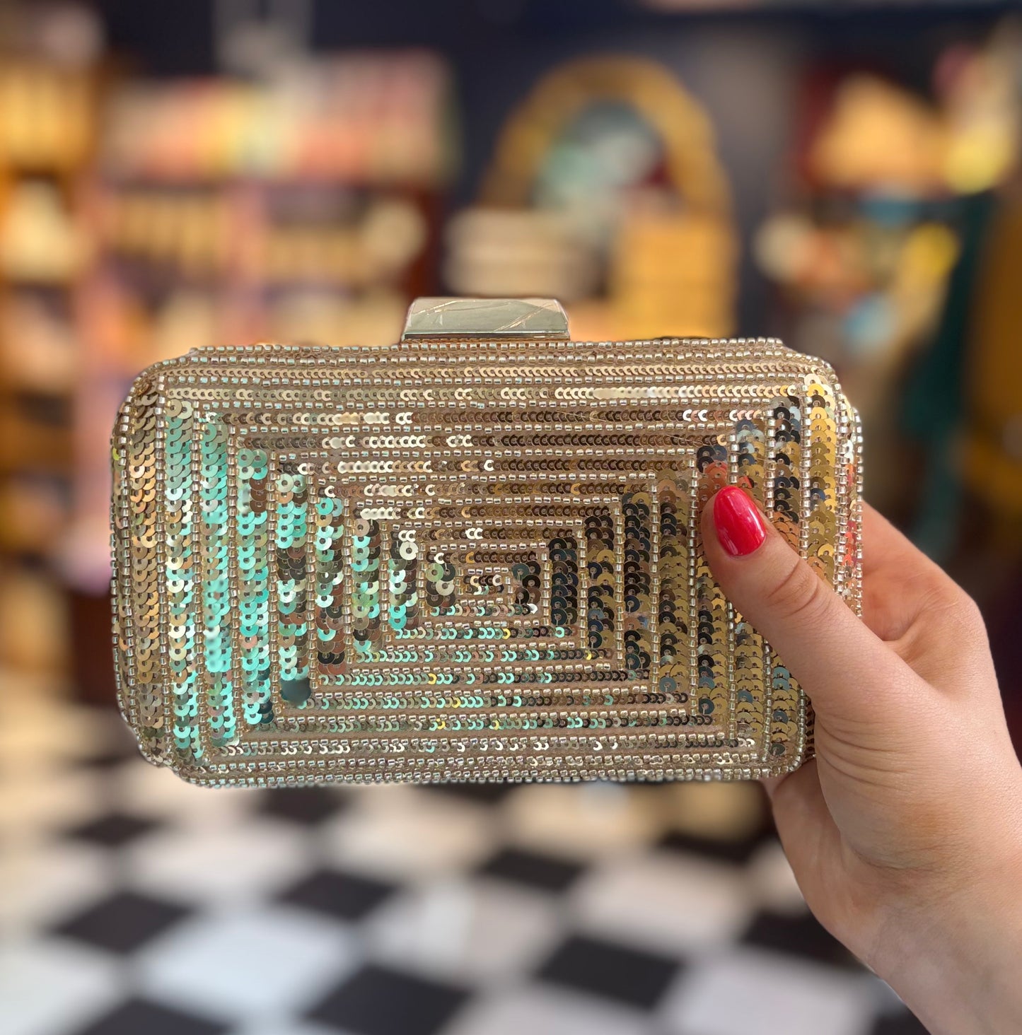 Gold Sequin Deco Clutch