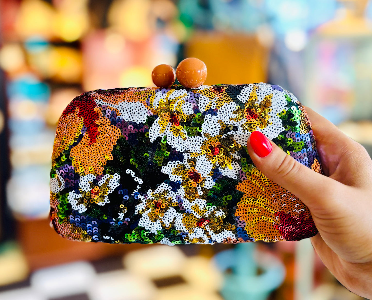 Sequin Tapestry Clutch in Summer