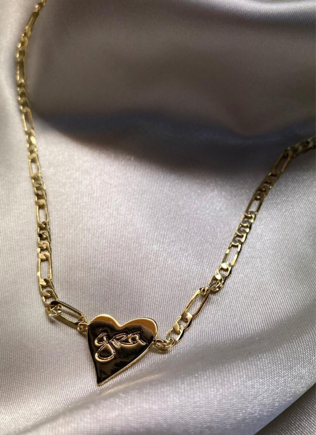 Grá Mór - Heart Shaped Pendant On Figaro Chain Necklace