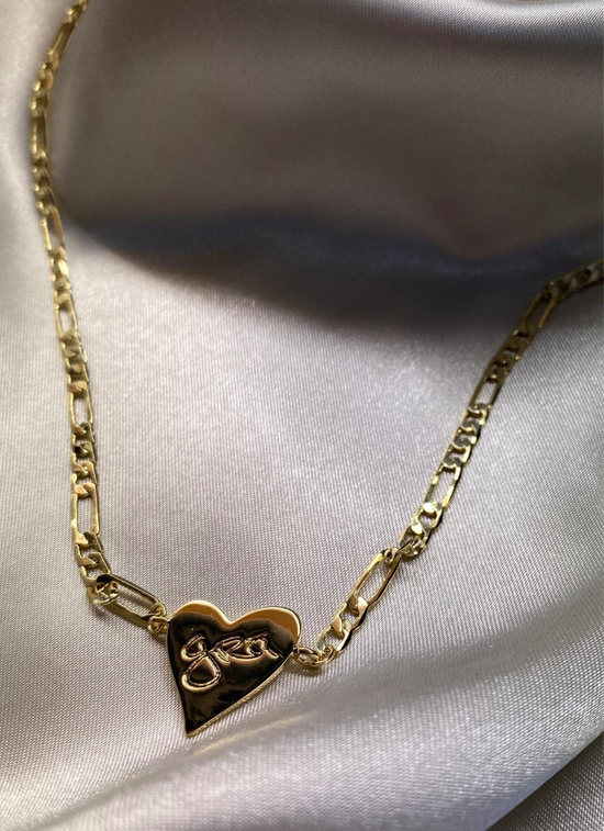 Grá Mór - Heart Shaped Pendant On Figaro Chain Necklace