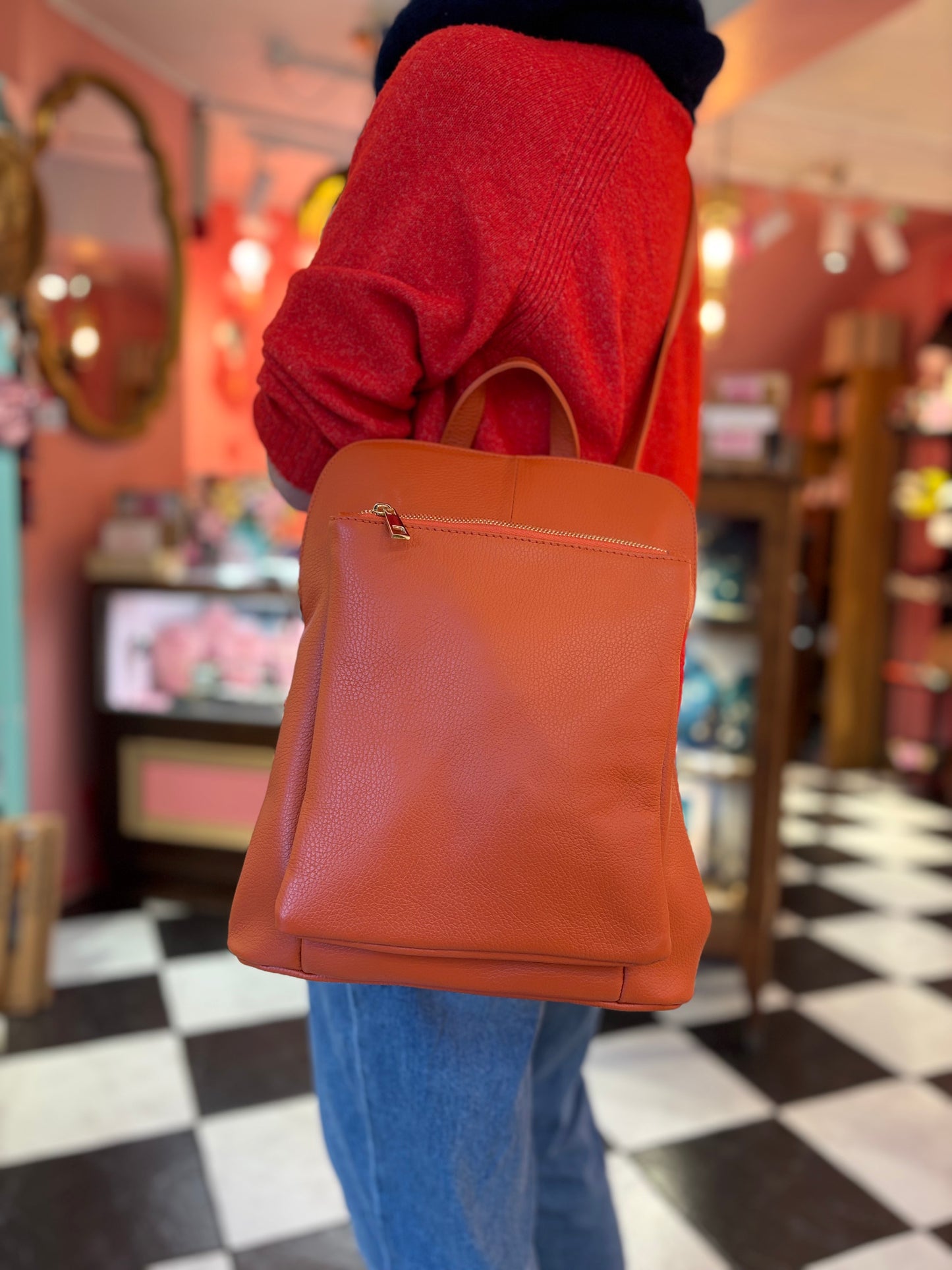 Milano Orange Italian Leather Backpack