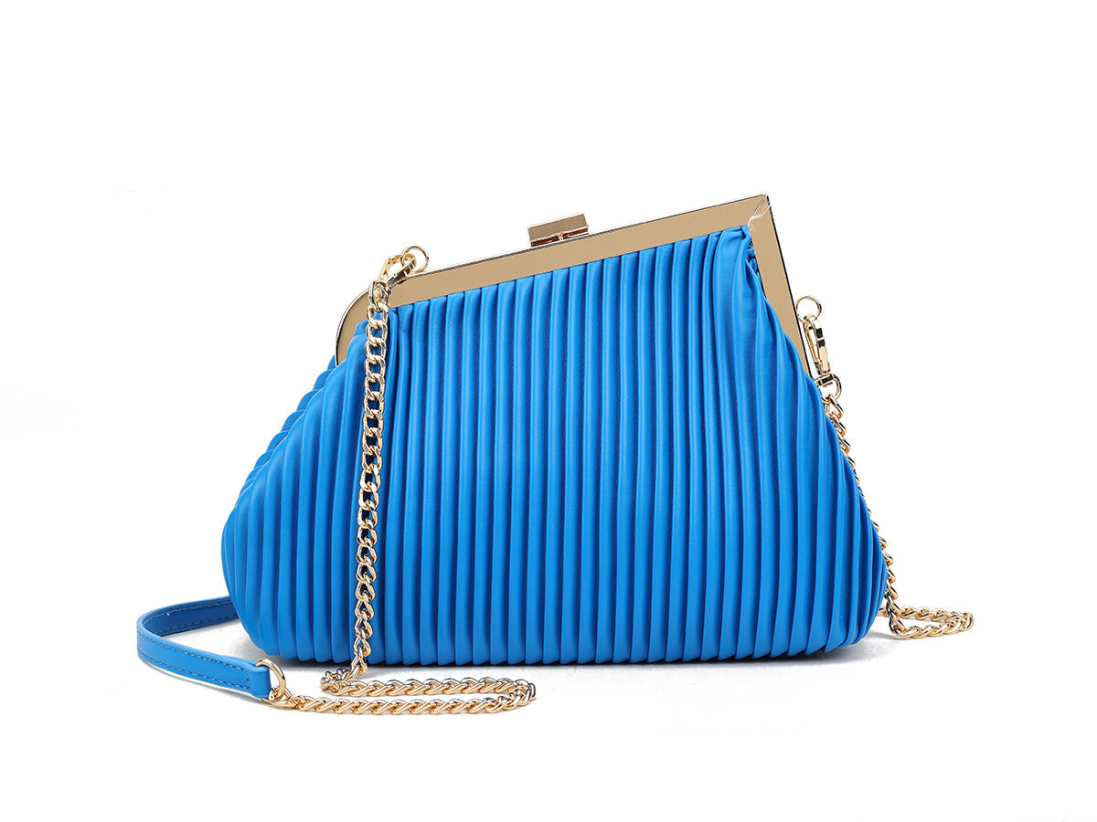 Blue Pleated Oversized Clutch