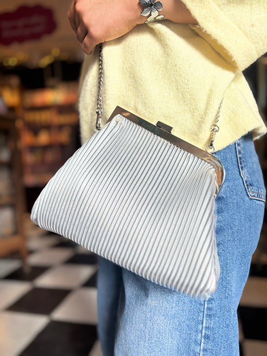 Silver Pleated Oversized Clutch