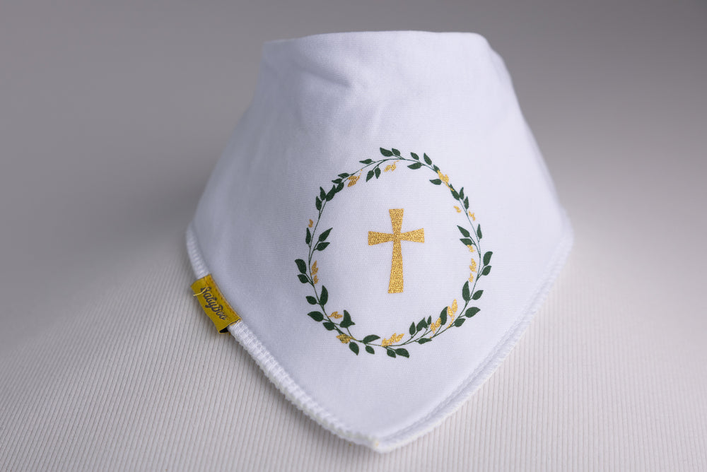 Babyboo Gold Christening Cross Bandana Bib
