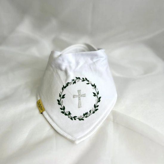 BabyBoo Silver Christening Cross Organic Cotton Bib