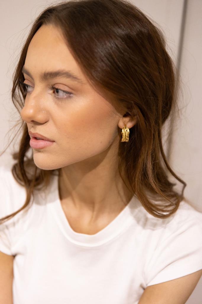 Gold Feather Hoop Earring