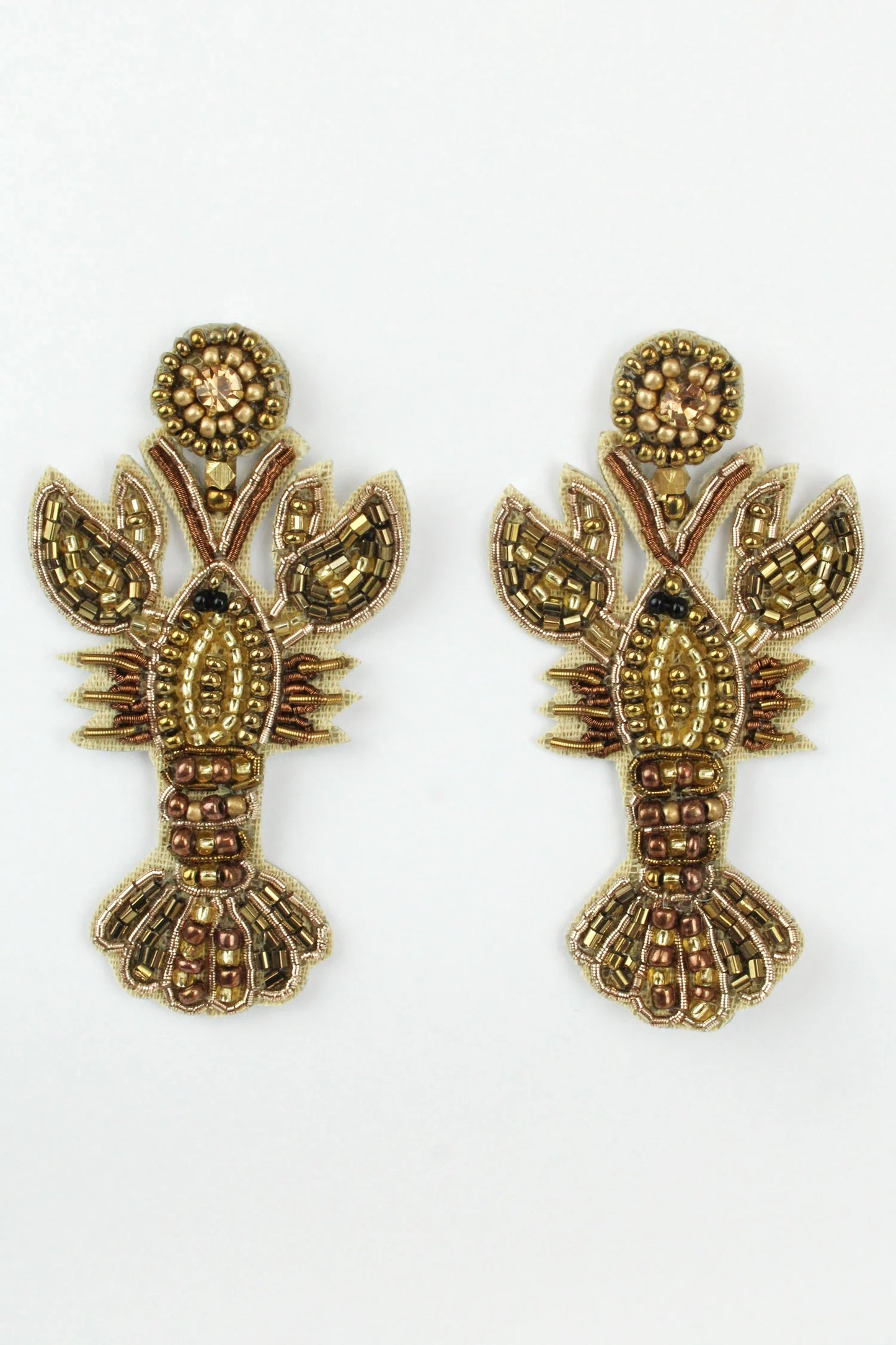 Beaded Gold Lobster Drop Earrings