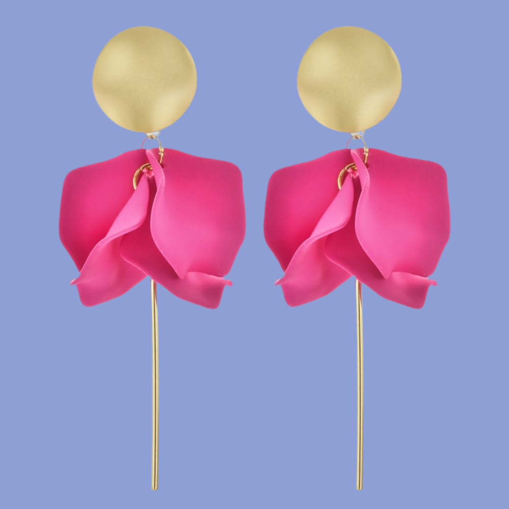 Gigi Flower Drop Earrings, Fuschia