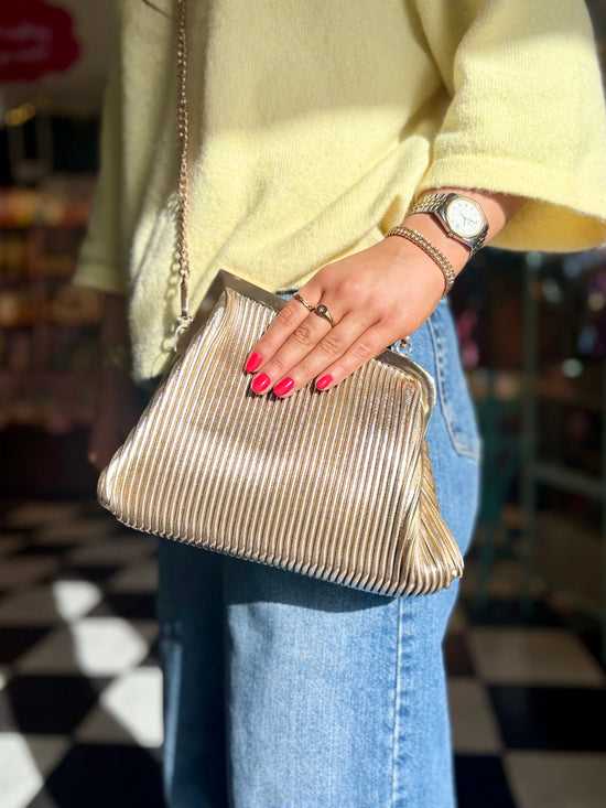 Gold Pleated Oversized Clutch