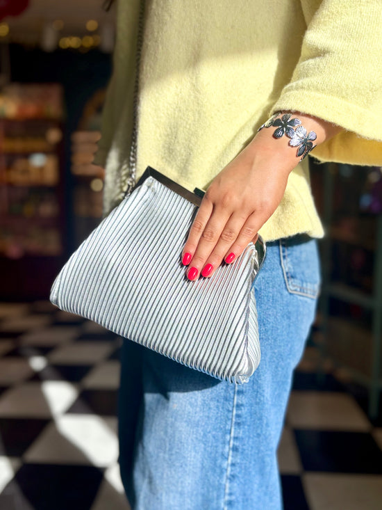 Silver Pleated Oversized Clutch